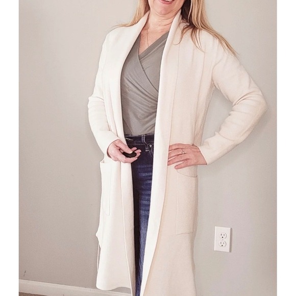 Pinch Sweaters - Pinch Cream Longline Open Front Cardigan Sweater Shawl Collar Pockets Womens S/M